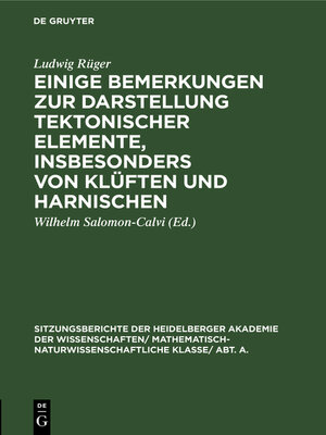 cover image of Einige Bemerkungen zur Darstellung tektonischer Elemente, insbesonders von Klüften und Harnischen